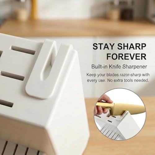 McCook Knife Set Gold Kitchen Knife Block Set w Built-in Sharpener