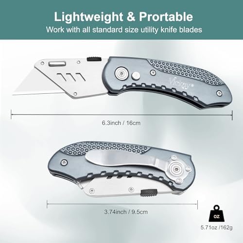 Vickay Folding Utility Knife, Heavy Duty Box Cutter, Razor Knife-Grey