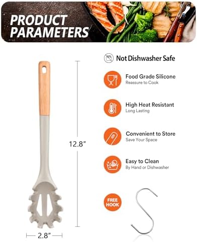 Badiano Silicone Pasta Fork, Kitchen Noodle Spoon Server, 12.8 in