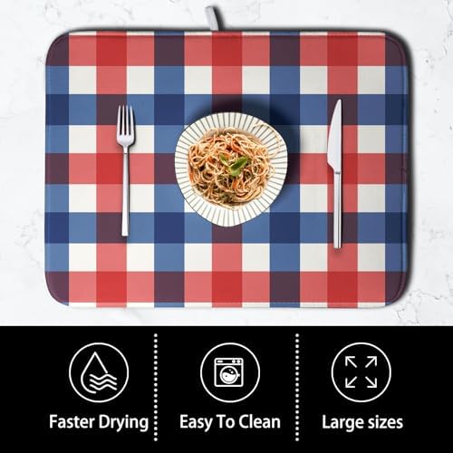 4th of July Dish Drying Mat Patriotic Buffalo Plaid Drying Mats
