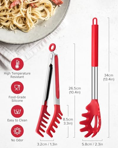 Silicone Spaghetti Spoon and Pasta Tong, Server Fork
