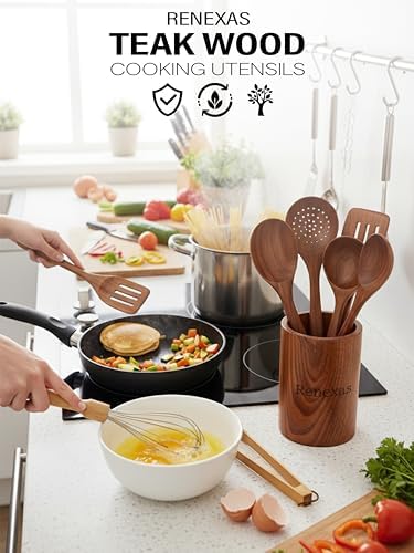 Kitchen Utensils Set, 12 Piece Teak Wooden Utensil Set