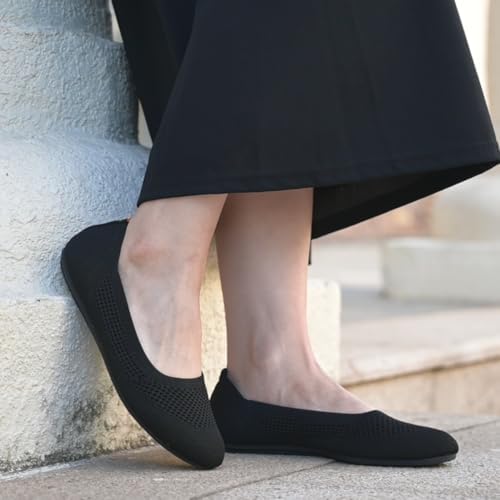 poemlady Women's Ballet Flats Slip On Knit Soft Round Toe Dress Shoes