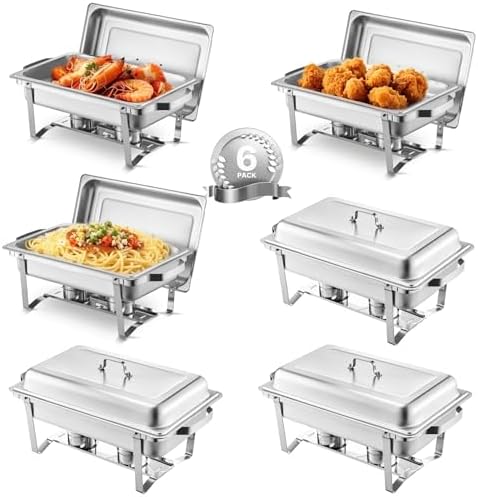 VEVOR Chafing Dish Buffet Set, 8 Qt 6 Pack, Stainless Steel Chafer