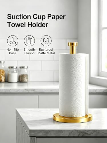 VEHHE Paper Towel Holder Countertop, 4 Non-Slip Suction Cups, Weighted Base