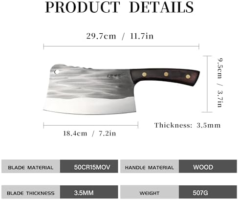 TJ POP Heavy Duty Bone Cleaver Knife 7.2 Inch, Ultra Sharp Meat Bone Chopper