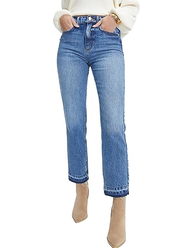 Rfm Jeans - Astylish Womens High Waisted Straight Leg Ankle Jeans Casual Stretch Denim Pants