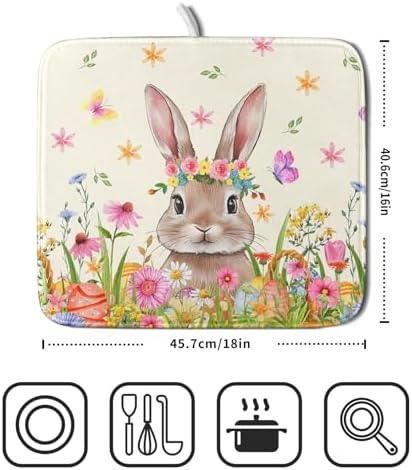 Easter Dish Drying Mat for Kitchen Counter Spring Easter Holiday Dish Drying