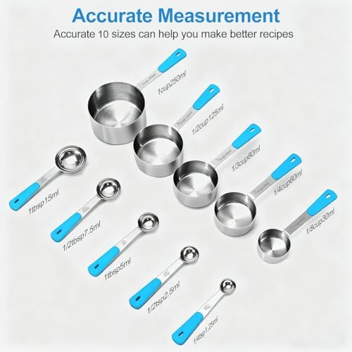 Bopei 10-Pcs Stainless Steel Measuring Cups & Spoons Set