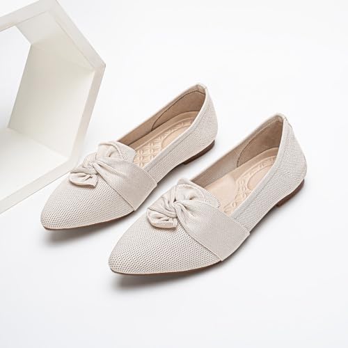 HONHOLD Women's Pointed Toe Flats Breathable Knit Ballet Flats