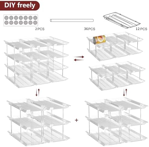 Can Organizer for Pantry, 3 Tier Stackable Rolling Can Storage Rack 2 Pack
