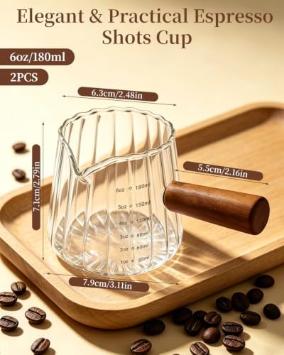 2 PCS Espresso Measuring Cup 6 Oz, Espresso Glass Cups