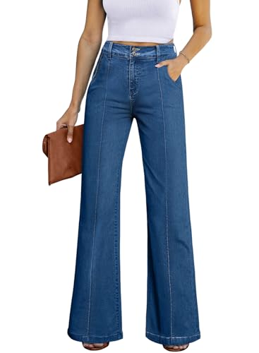 Celine Jeans - Womens Wide Leg Jeans Casual Baggy High Waisted Stretch Denim Pants