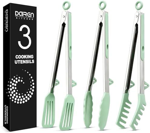 Kitchen Tongs for Cooking, Stainless Steel, Non Scratch Silicone Tip, 3 Pack