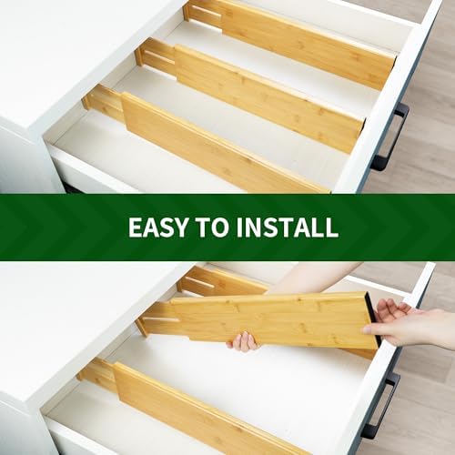 VaeFae 6 Pack Bamboo Drawer Dividers, Expandable Separators