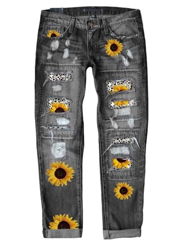 American Flag Pants - Astylish Womens Plaid Patch Ripped Boyfriend Distressed Stretch Skinny Denim Jeans with Hole