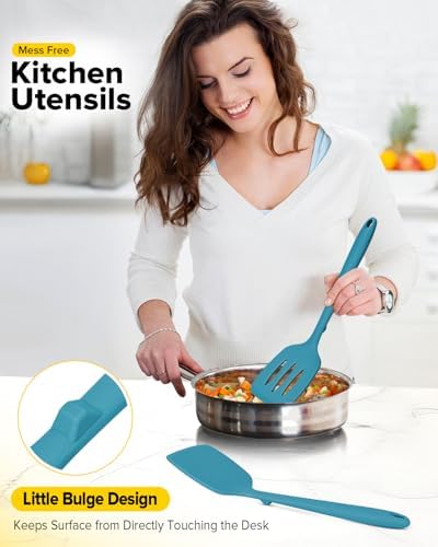 BUNDLEPRO Silicone Spatula, Solid & Slotted Turner, 2 Pack