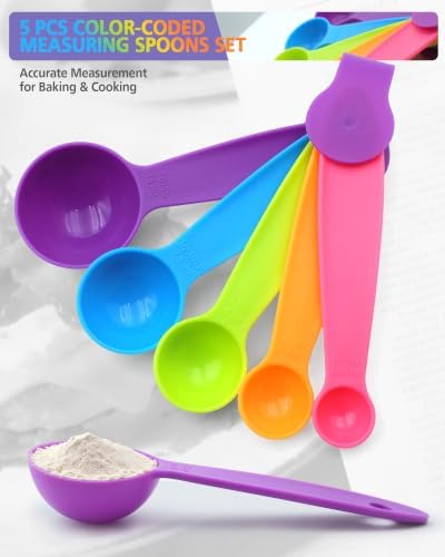 Measuring Spoons Set of 5, Fade-Proof Markings, Color Coded Plastic