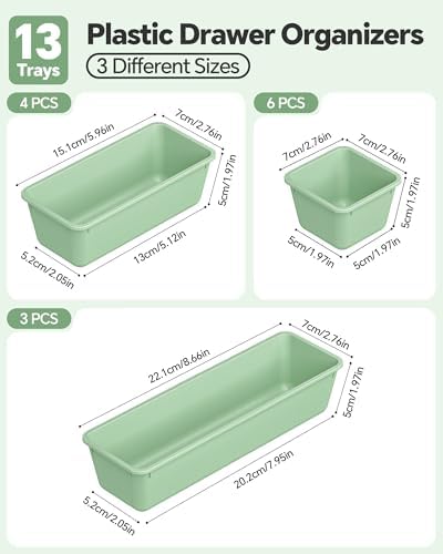 Canfanni 13 Pack Plastic Drawer Organizers Set, 3 Sizes Desk Drawer Organizer