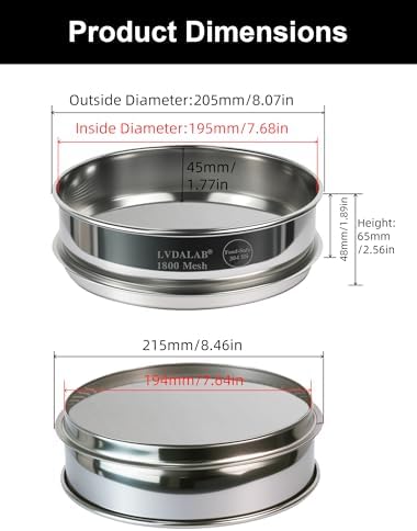 8" Full 304 Stainless Steel Lab Sieve, 1800 Mesh