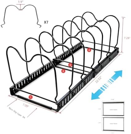 Metal Pot and Pan Organizer, 2-Section Heavy-Duty Expandable Rack, 7 Adjustable
