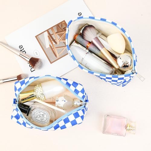 SOIDRAM 2 Pcs Checkered Makeup Bag Large Cosmetic Bag Toiletry Bag Makeup Pouch