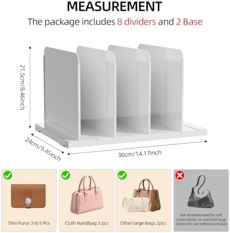 Stackable Purse Organizer for Closet Acrylic Shelf Divider, 2 Pack