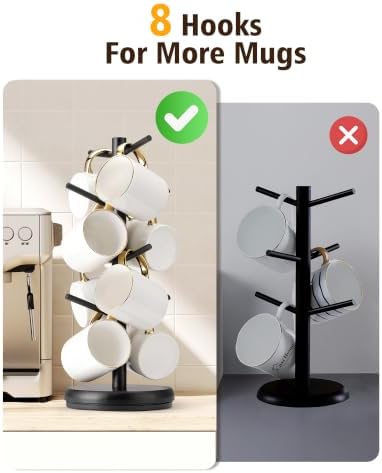 Lorbro Coffee Mug Tree, 360° Rotating Wooden Mug Holder