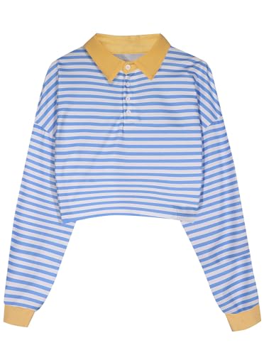 Women's Black Collared Half Button Polo Crop Sweatshirt - Image 20