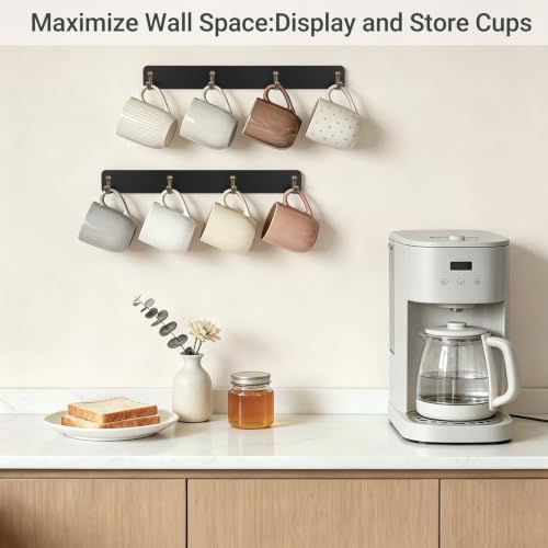 Mkono Wall Mug Holder, Wooden Coffee Cup Hanger Rack