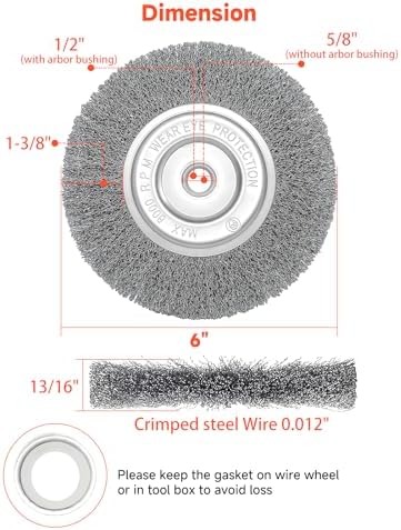 6in Wire Wheel Brush for Bench Grinder, Coarse Crimped Steel Wire 0.012"