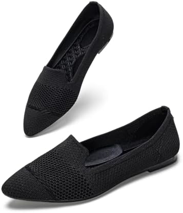 HONHOLD Women's Pointed Toe Flats Breathable Knit Ballet Flats
