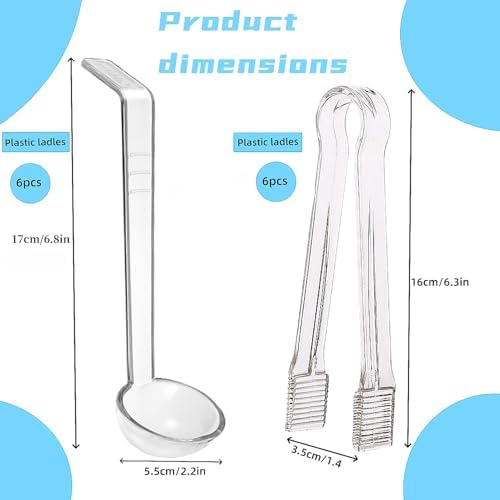 12 pieces 1 oz ladle Set Including 6 Pcs clear small gravy ladle and 6 Pcs