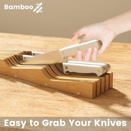 Bamboo In-Drawer Knife Block for 9 Knives, Knife Drawer Organizer, Knife Holder
