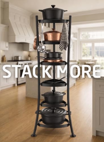 KES 264 Lbs Capacity Freestanding Pot Rack, 6-Tier Cast Iron Cookware Stand