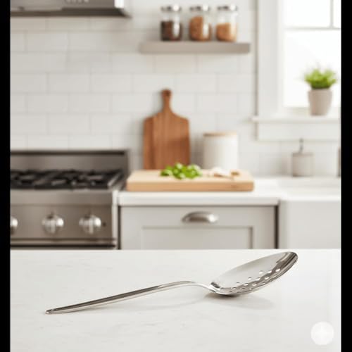 Chef Kunz Perforated Spoon | 9 Inch Silver 18/10 Stainless Steel Plating