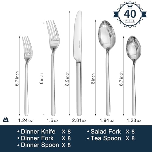 KINGSTONE 40 Piece Silverware Set, Flatware Set