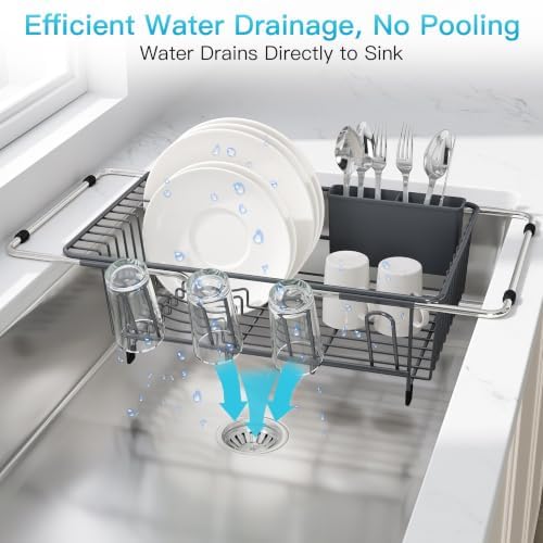JASIWAY Gray Dish Drying Rack in Sink, Dish Drainer