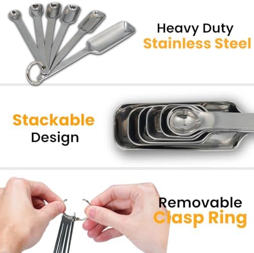 Stainless Steel Measuring Spoons Set of 11, Includes 6 Rectangular Measuring