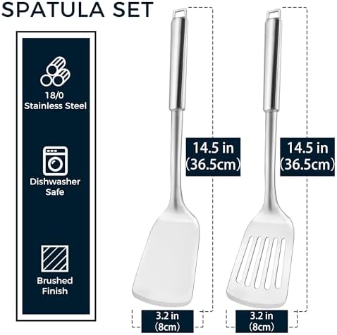 14.5-in Stainless Steel Spatula Set, 18/0 SS Heavy Duty Turner & Slotted Spatula