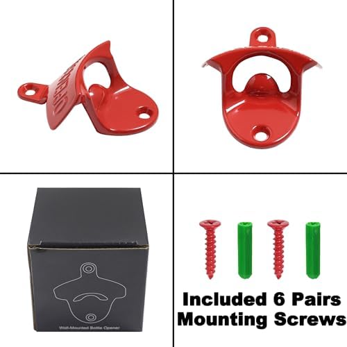 Red Beer Opener Wall Mounted Stainless Screw in Wall Soda Bottle Cap Opener