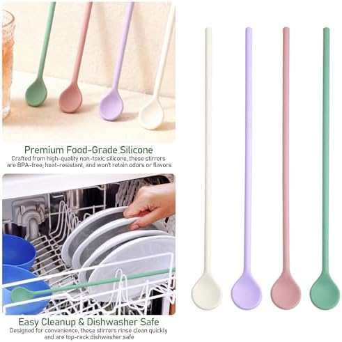 4Pcs 10in Silicone Stirrer Spoons