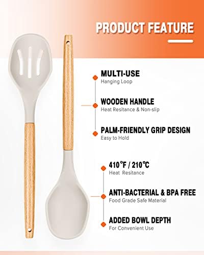 Badiano Large Silicone Cooking Spoons Set, Solid & Slotted, 2 Pack