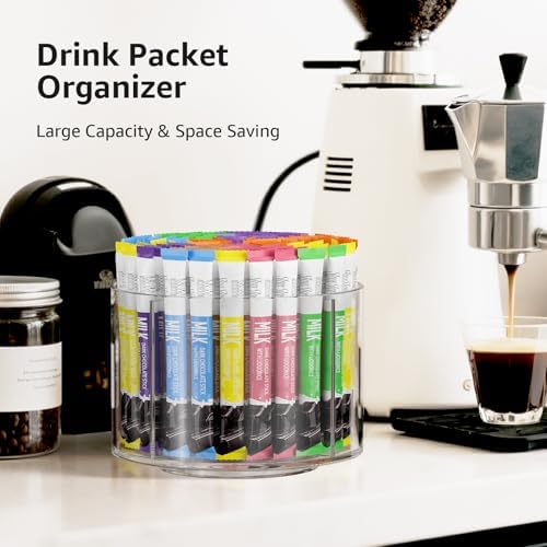 2-Pack Divided Drink Packet Organizer, Rotating Turntable Organizer