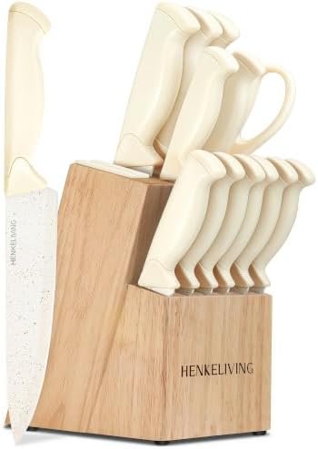14-Piece Cream Kitchen Knife Block Set