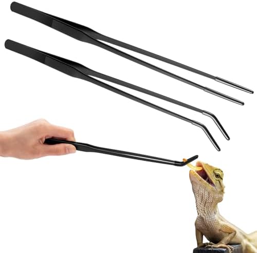 Lasnten 2 Pcs Extra Long Stainless Steel Reptile Feeding Tongs