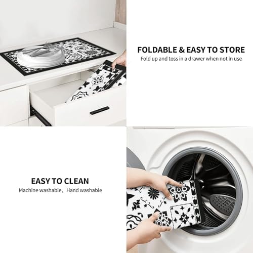 Retro Black Pattern Dish Drying Mat