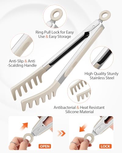 Silicone Spaghetti Spoon & Pasta Tong, Non-Stick Stainless Steel Handle Pasta