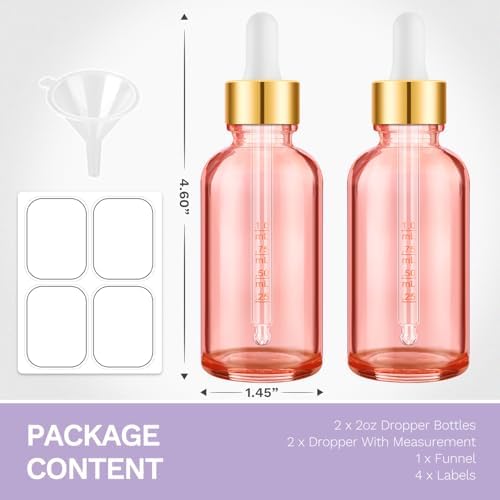 2 Pack Pink Glass Dropper Bottles 2 OZ