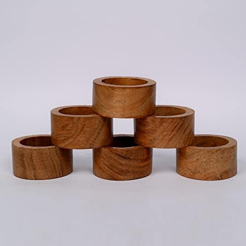 SAMHITA Handmade Acacia Wood Napkin Ring Set of 12